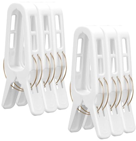 Romon Mollette Per Bucato Grandi Bianche, 6 Pezzi Barrette Per Telo Mare, Forte Grip Clip Antivento Per Spiaggia, Piscina E Giardino