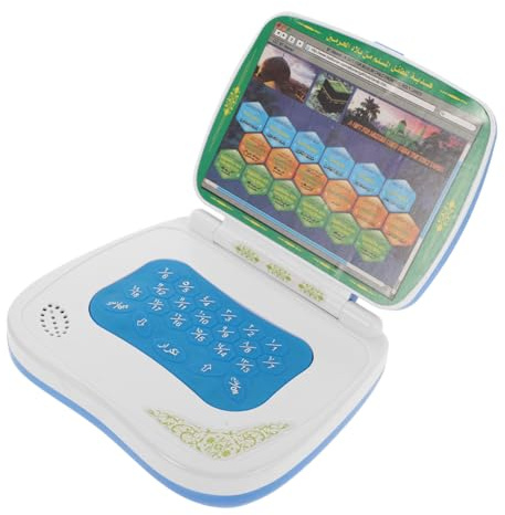 FRCOLOR Foldable Arabic Learning Machine for Interactive Touch Educational Laptop Early Cognitive Development with Logical Games Stylish Blue Mini Computer
