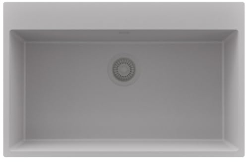 PRIMAGRAN Lavello da Cucina al Mobile 80cm + Kit di scarico, 78x50cm | Set: Kit di scarico (sifone, piletta, troppopieno) + Lavandino in Granito a 1 Vasca - Riga, Tutto Grigio