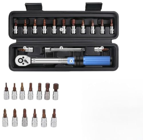 Juego de llaves dinamométricas de 1/10.2 cm, 2-24 Nm, con kit de reparación de bicicletas de 15 piezas, para herramientas de ciclismo, llave de carraca compatible con mantenimiento de bicicletas