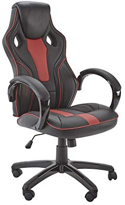 X-Rocker Maverick Gaming Racing Desk Chair, Adjustable Computer Office Chair with Mid-Back Support, PU Leather Height Adjustable Swivel Base with Natural Lumbar Support Curve - BLACK/RED