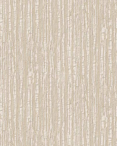Papier peint à rayures Profhome DE120081-DI papier peint intissé gaufré à chaud gaufré ton-sur-ton brillant ivoire blanc 5,33 m2