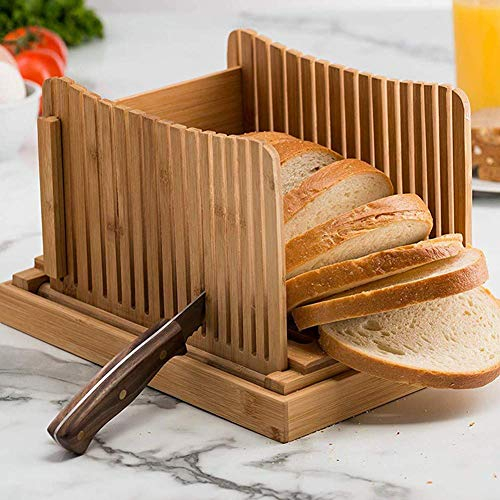 Brotschneidehilfe aus Bambus mit Auffangbehälter und Serviertablett für selbstgemachtes Brot