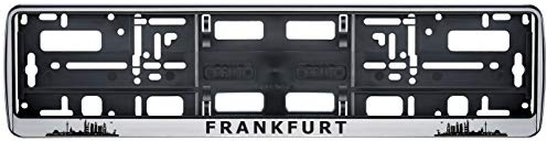 Auto Kennzeichenhalter Frankfurt Skyline in der Farbe Silber/Schwarz Nummernschildhalterung Auto, Nummernschildhalter Fanartikel 2 Stück