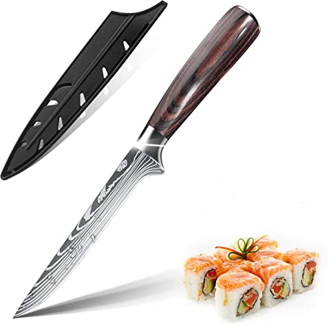 ZENG 15cm Filetiermesser Ausbeinmesser Kochmesser Messer Küchenmesser Scharfe Japanisches messer aus Deutschem Edelstahl, Ergonomischer Pakkawood Grifen für Haus und Restaurant