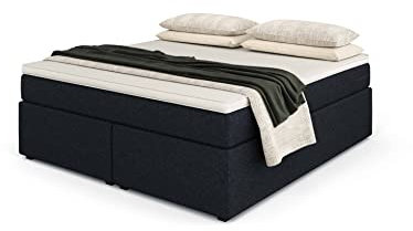 Betten Jumbo Headless King Boxspringbett | Blau | 200x200 | Härtegrad weich | inkl. Visco-Topper