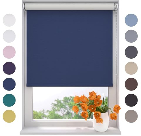 Radeco® Verdunkelungsrollo 240 x 190 cm blau, Größen von 40 bis 240 Breite, ohne Bohren möglich, Rollo wandmontage, Rollo 240 cm breit, Fenster rollos für innen, rollos für Fenster