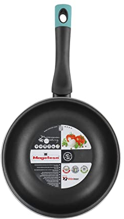 MAGEFESA Lotus - Sarten 28* cm de Acero vitrificado Exterior Azul. Antiadherente bicapa Reforzado, Apto para Todo Tipo de cocinas, Especial inducción. 50% de Ahorro energético.