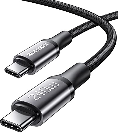 Rocoren 240W USB-C auf USB-C Ladekabel 2M Power Delivery PD 3.1 abwärtskompatibel mit 100W, 140W Kompatibel mit MacBook Pro 16”, iPd Pro, Galaxy S24+/S23, iPhone 15 Pro, Chromebook, Surface Pro