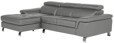 Vente-unique-Ecksofa Leder - Ecke Links - Grau - Mishima