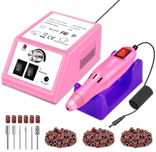 LAVAED Professional Nail Drill Electric Nail File Kit, Nail Filer Electric with 156pcs Sanding Bands and Nail Dril Bits for Acrylic, Gel Nail Manicure and Pedicure, Pink