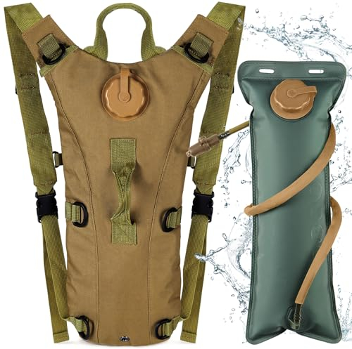 Neloheac Militär Taktischer Rucksack mit 3L Trinkblase, Trinkrucksack Leichter Fahrradrucksack für Wandern MTB Radfahren Camping Laufen, Khaki