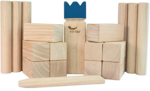 Vivere Kubb Jeu d'échecs Viking de qualité tournoi avec étui de transport – Bois d'hévéa de qualité supérieure avec piquets d'angle