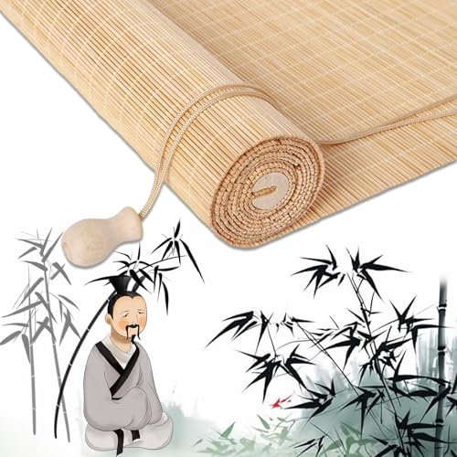 Xalteafe Retro Bambus Rollo,Springrollo Bambus,Bambusrollo Wetterfest,Innen-AußEn-Rollo Bambus,Eng Gewebt,Lichtfilternde,Staubdicht,Leicht HäNgen,Pflegeleicht,FüR DraußEn/Drinnen/Wanddekoration