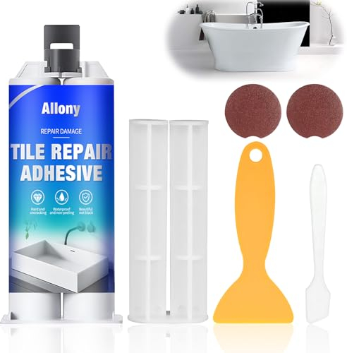 Allony Kit Riparazione Vasca da Bagno Bianco, Kit di Riparazione Doccia, Ceramica e Smalto, Kit di Riparazione Crepe Vasca da Bagno, Kit Riparazione Piastrelle per Crepe, Graffi, Fori