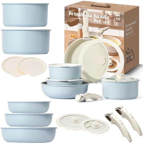 ALLENPRO Gourmetific - Gourmetific Cookware Set, Cookware Detachable Handle Set, Gourmetific Pots And Pans, Gourmetific Cookware Set Stackables, Removable Handle Cookware (Blue, 11PCS)