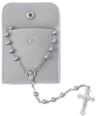 TELAIN Chapelet gris pour femmes Collier de chapelet catholique avec perles artificielles Style uni Cadeau spirituel pour prière et méditation
