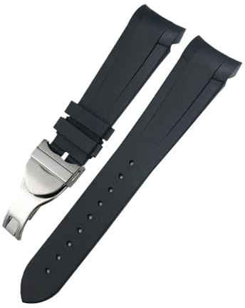BPBZUTUMDZ 20 mm, 21 mm, 22 mm, Silikon-Gummi-Armband, passend for Tudor Black Bay, passend for GMT Pelagos, gebogenes Ende, Faltschließe(Black fold,22MM_HIGH QUALITY)
