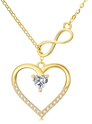 Rikelus 375/9K Echtgold Herz Kette für Damen, Gelbgold 0,55-1,2 cttw Moissanit Unendlichkeit Herz Anhänger Halskette,Schmuckgeschenk Jahrestag Geburtstag für Ehefrau Mutter,40+5cm