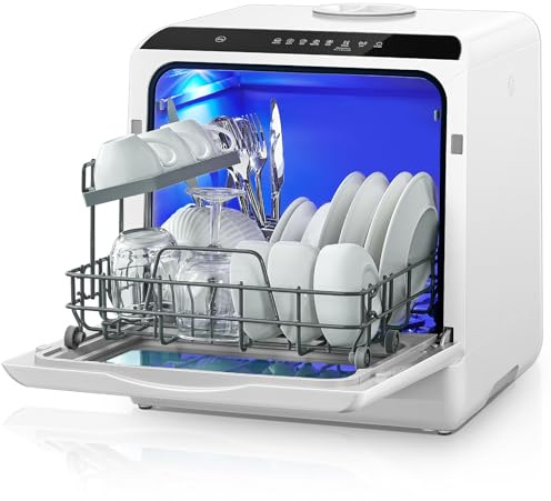 Table Top Dishwasher, Mini Countertop Dishwasher W/ 6 Programs, Delayed Start Function and Air Drying Function, and 5L Built-in Water Tank, No Installation Needed