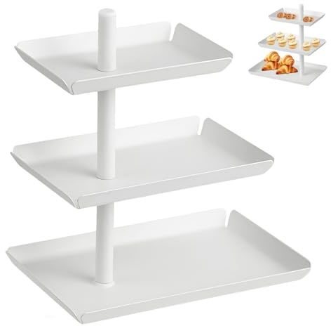 Frutero Giratorio de 360 °, Soporte para Tartas y Fruta, Soporte para Postres de 3 Pisos, Bandeja para Verduras, 3 Niveles Soporte Tartas Acero, para Postres, Tartas, Galletas y Frutas, Blanco