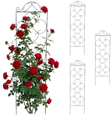 Relaxdays Rejilla para Enredaderas, Set de 4, 116 x 31,5 cm, Metal, Soporte para trepadoras y Rosales, jardín, Negro