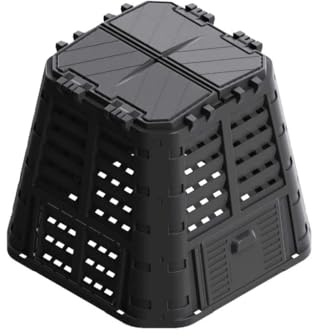 Ordellia Compostador térmico de plástico negro 93,3 x 93,3 x 80 cm, 480 L, compostador para residuos de jardín, residuos orgánicos, residuos de cocina, hojas, corte de césped y humus en el jardín