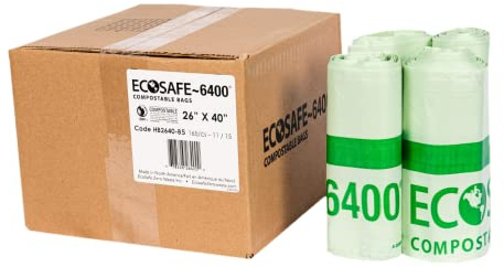 EcoSafe-6400 HB2640-8 Certified Compostable Bag - 26x40 Green Bags for 22 Gallon Bin - Extra Strong Leak, Puncture and Tear Resistant Food Scraps Bin Liners, Pack of 165