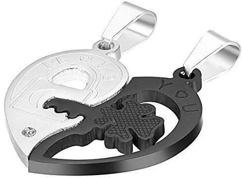 Cupimatch Pärchen Kette Herz für 2 Herren Damen Edelstahl I Love You Herz Strass Puzzle Passender Anhänger Paar Halskette mit 50 cm & 55 cm Kette Partnerarmbänder