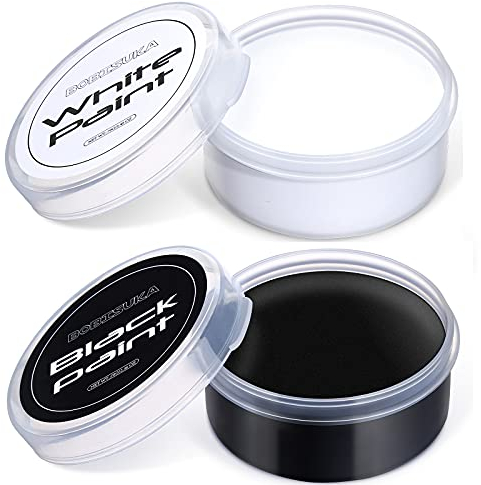 BOBISUKA Körperfarben Schwarz (70g) und Weiß (70g) - Kinderschminke Set - Bodypainting Farben Für Theaterschminke, Halloween, Karnevalsschminke, Party Make up, Ungiftig Wasserfest Langanhaltend