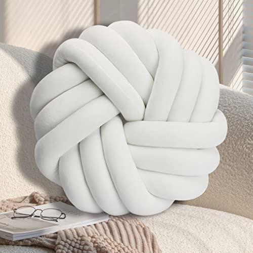 GYCS Coussin d'oreiller de canapé noué,Décoratif Scandinave Coussin canapé noué,Oreiller de Boule de Noeud pour Canapé Chaise Lit Voiture Voiture Décoratif,Blanc,30cm