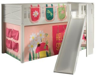 Vipack Scott Hochbett, Rutsche und Vorhang, Spring mit DREI Taschen, Weiß, 90 x 200 cm