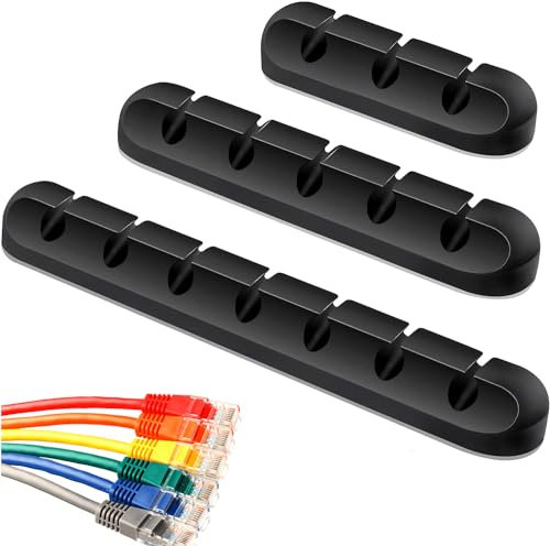YIAGUN Cable Holder Clips, 3-Pack Cable Management Cord Organizer Clips Self Adhesive for Desktop USB Charging Cable Nightstand Power Cord Mouse Cable Wire PC Office Home(Black)