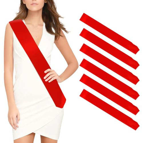 Schärpe 6 Stück Rote Schärpen Blank Party Zubehör Schärpe Bedrucken Individuelle Satin DIY Abitur Schärpe Unbedruckte Schärpe Für Geburtstag Hochzeit Bachelorette Party Junggesellinnenabschied