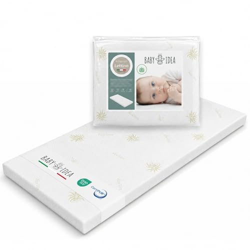 baby idea Materasso Lettino Campeggio Sfoderabile Pieghevole a Norma EN16890:2017 Federa Tessuto Aloe Certificato Oeko-tex® Interno Certificato Certipur™ 60x120x4 OMAGGIO Borsa da Viaggio (Aloe)