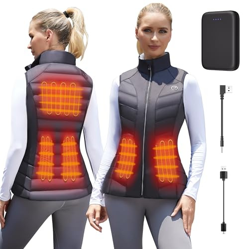 Vofuoti Heated Vest Women with Battery,Heated Gilet Womens with Electric USB Body Warmer 3 Heat Settings,Slim Fit Electric Heated Waistcoat for Ladies