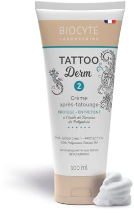 BIOCYTE Tattoo Derm 2 - Crème Soin Après Tatouage Sans Parfum - Hydratation de la Peau - Huile de Tamanu de Polynésie, Beurre de Karité - 100ml