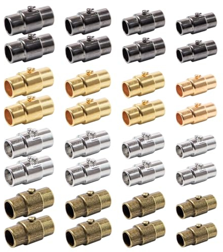 Sixfolo 32 Pezzi Fermagli per Braccialetti in Cuoio Chiusure Magnetiche per Gioielli da 4 Colore Chiusure per Cordoncino Pelle Tappi Terminali per La Gioielleria Fai da te(3mm,4mm,5mm,6mm)
