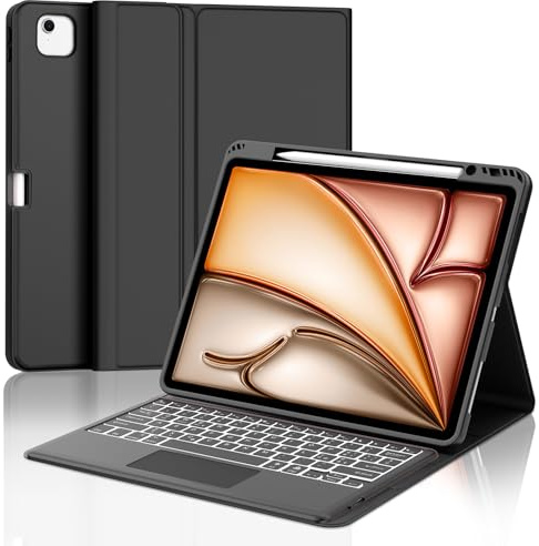 Occtingkind Tastiera Retroilluminata 7 Colori con Touchpad per iPad Air 13 M2/M3 2024/2025, Custodia con Tastiera Bluetooth Magnetica, Trackpad Intelligente, Italiano QWERTY, USB-C, Nero