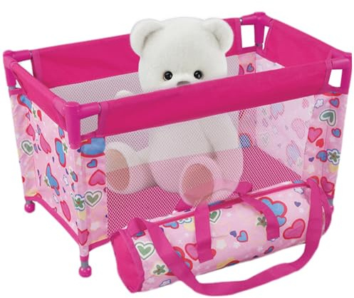 Culla per bambole da 18'', lettino pieghevole per bambole in rete, box con motivo a cuori, confezione portatile e gioco con borsa per il trasporto per bambini 3+ Bomboniera