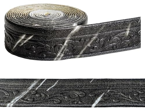 Dryxog Modanatura Adesiva per Pareti, 7,8 cm x 10 m Greca Adesiva per Parete, Bordo Adesivo per Pareti, 3D Rimovibili Bordo per Carta da Parati per Cucina Bagno per Specchio Linee Murali (Nero)