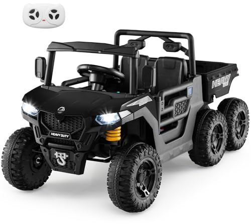 GOPLUS 24 V Elektrisk traktor, 2-sitsig elbil med tippvagn, barnfordon med fjärrkontroll, barnbil med tuta och strålkastare, leksaksbil för barn från 3–8 år (svart)