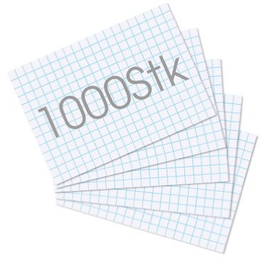 Qualitäts Karteikarten A7 | 1000er Bundle | diverse Lineaturen und Farben zur Auswahl (A7 | kariert, weiß)