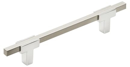 Amerock | Cabinet Pull | Polished Chrome/Satin Nickel | 5-1/16 inch (128 mm) Center to Center | Urbanite | 1 Pack | Drawer Pull | Drawer Handle | Cabinet Hardware