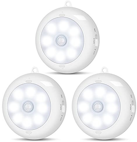 BLS Motion Sensor Light Indoor, AA83 AA Battery Powered Lights, Under Cabinet Light, Battery Led Light, Closet Lights, Stick on Wireless Puck Lights for Hallway, Stairway, Basement, Kitchen (3 Packs)