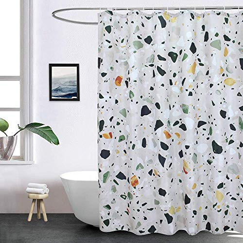 EurCross Green Terrazzo Extra Long Shower Curtains 180cm Wide x 200cm Drop,Mould proof Mildew Resistant and Machine Washable Shower Curtain for Bathroom with 12 metal grommets
