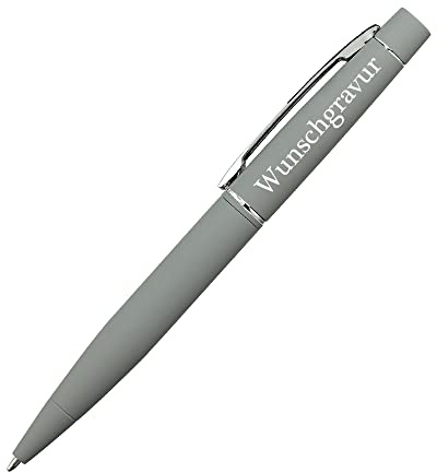 Metall Kugelschreiber Grau mit Wunschgravur - Wunschname - ergonomisch - Drehkugelschreiber für Uni, Schule, Praxis, Büro - Geburtstag, Weihnachten, Jubiläum
