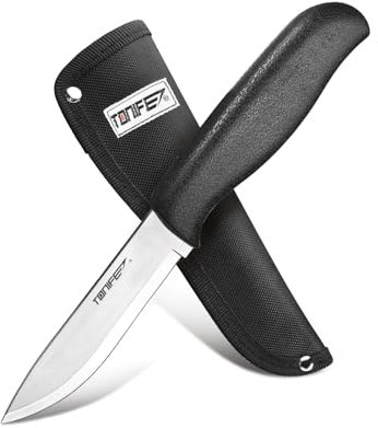 TONIFE HKT4103 Scandi Outdoor Jagd feststehende Klinge Messer,110mm 5Cr15MoV Klinge TPR+ABS Griff mit Nylonscheide,Camping Wander Messer