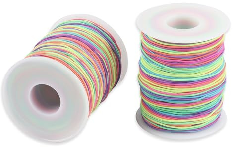 2 unidades de cuerda elástica de hilo de perlas de arco iris elástico para manualidades, pulseras, joyas, collares, manualidades, coleteros trenzados