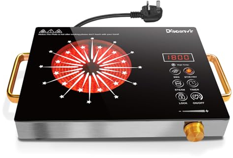 Disaenvir Portable Ceramic Hob Single Zone, Electric Hob 2000W Plug inHob with Safety Lock & Knobs & Touch Control, 36cm Built-in Cooktops for Hot Pot with 1 burner, 9 Power Levels, 4 Hour Timer